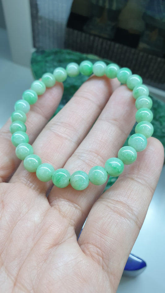 Fei Cui Jade Bracelet 17cm Pastel Green Type A Myanmar Jadeite Vintage Beads