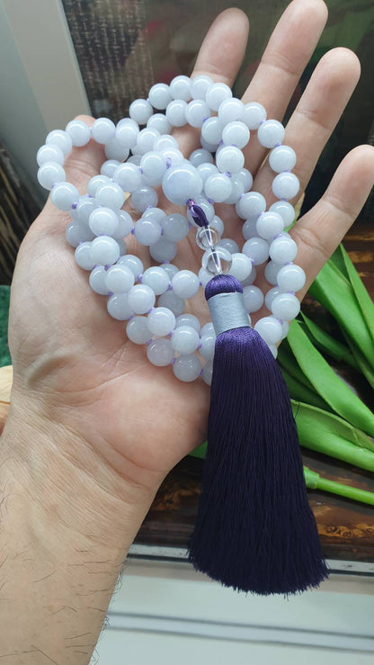 108 Lavender Jade Beads Japa Mala - Handcrafted Meditation Beads | Type A Natural Jadeite