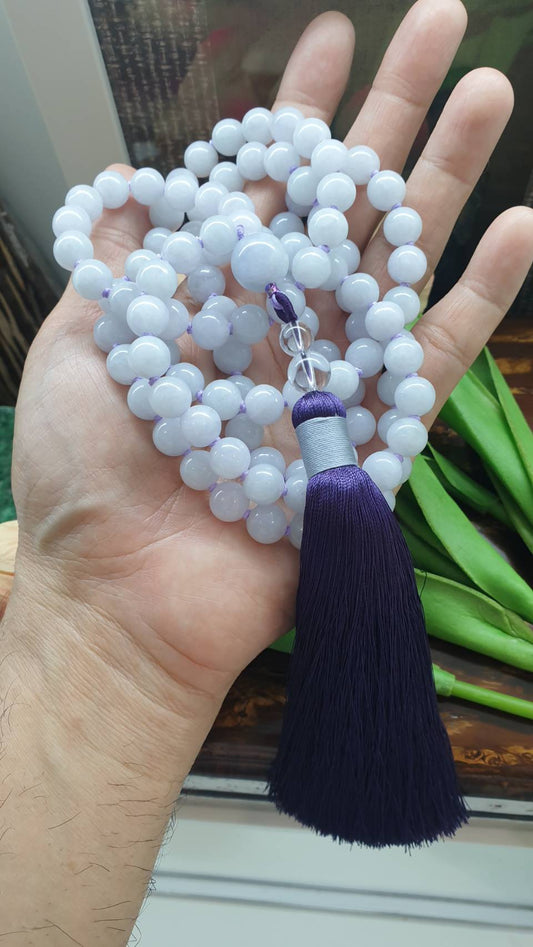 108 Lavender Jade Beads Japa Mala - Handcrafted Meditation Beads | Type A Natural Jadeite