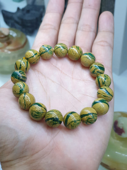 Chrysoprase in Golden Jasper Bracelets 17cm, Rare Natural Gemstone Beads