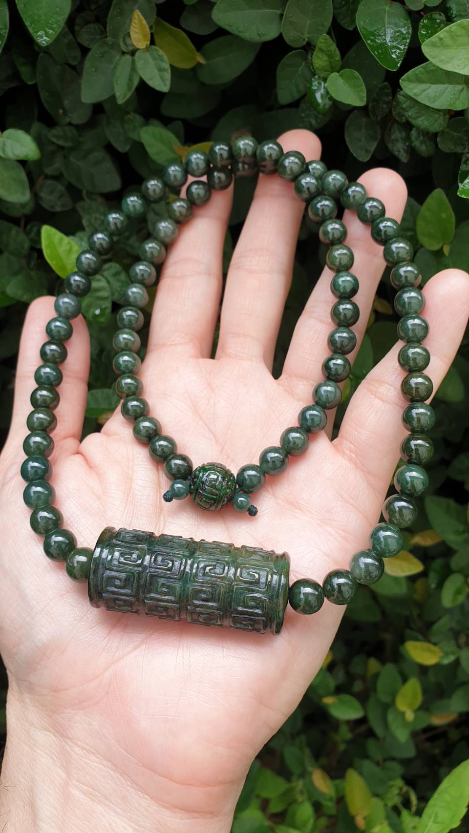 Ru Yi Jade Statement Necklace 26inch Natural Smoky Green Fei Cui Type A Jadeite