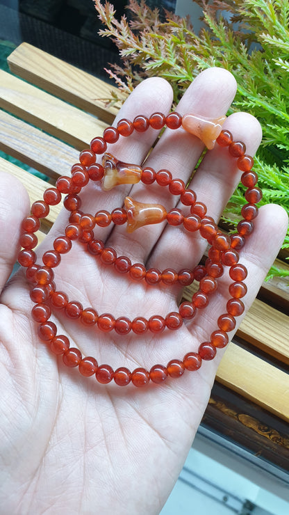 Carnelian Bracelets with Tulip Charms 17cm Natural Semiprecious Stone Beads
