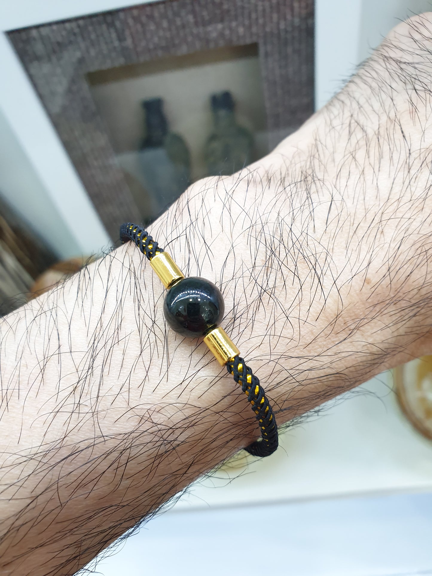 Black Jade Bead Extension Bracelet with Type A Natural Myanmar Chloromelanite