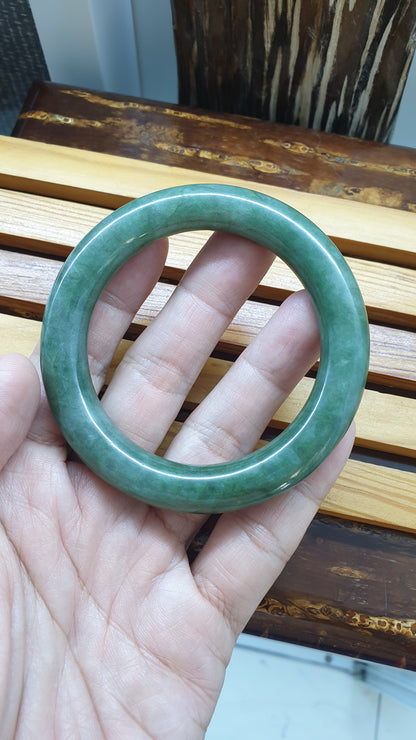 Green Jade Cylindrical Bangle S57.5 Fei Cui Type A Burma Jadeite