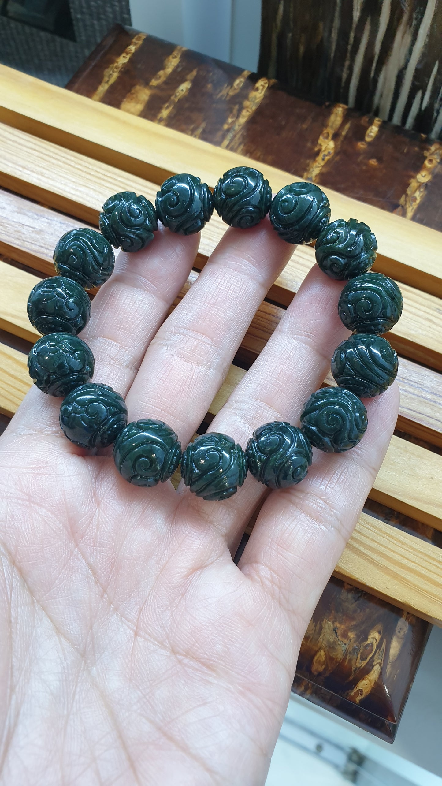 Black Green Jade Ru Yi Bracelets 17cm Fei Cui Myammar Jadeite Type A