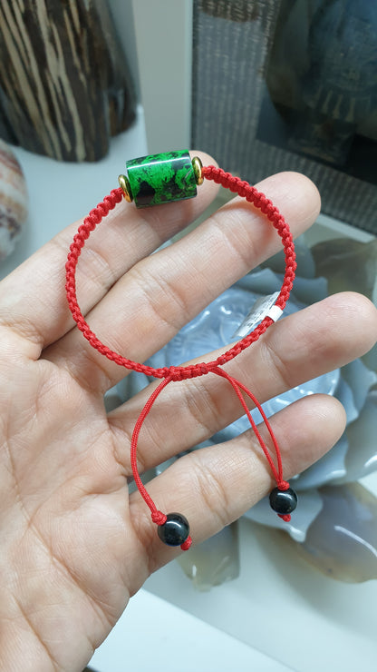 Mawsitsit Stone Red Thread Bracelet 24K Gold Spacers Handcrafted