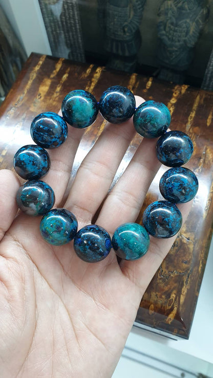 Chrysocolla Bracelet (18 cm) | Natural Stone Beads | His or Hers Statement Wrist Accessory