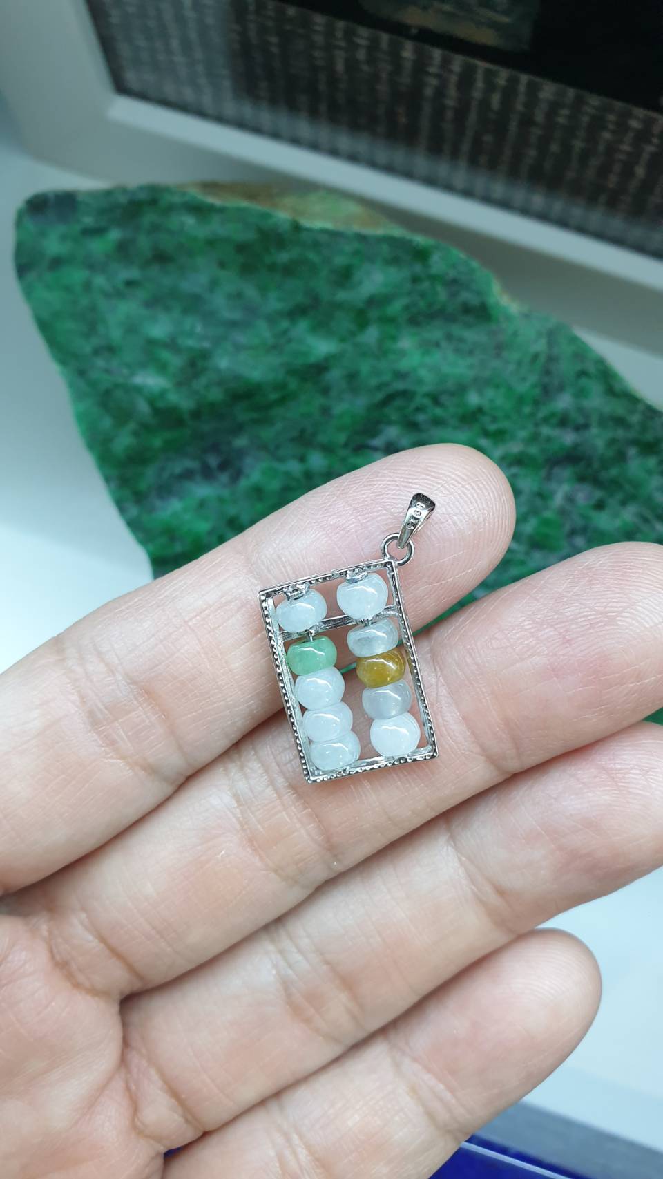 Abacus Jade Sterling Silver Pendant Type A Natural Myanmar Jadeite