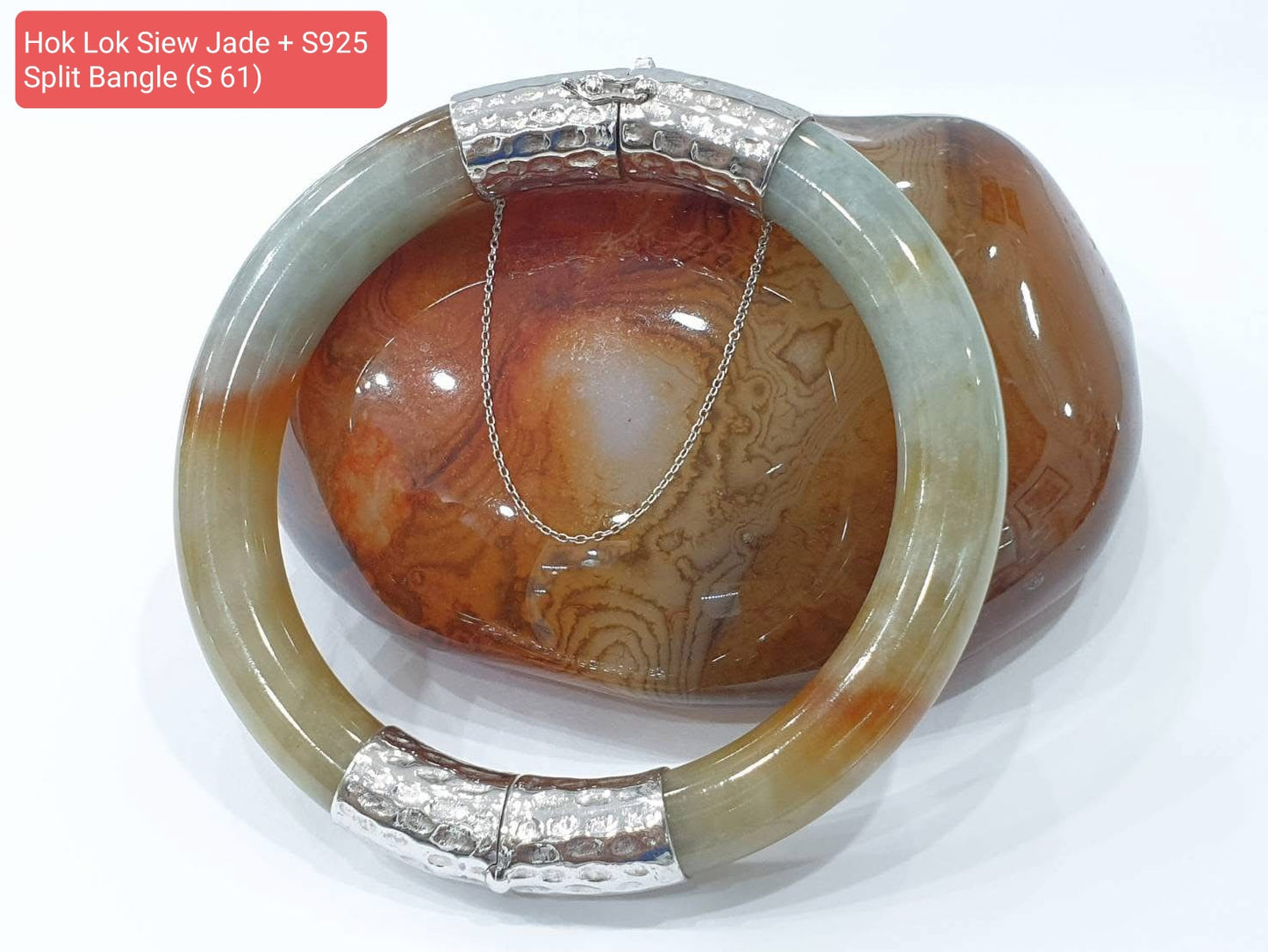 Hok Lok Siew Jade Split Bangle, Cylindrical (S 61) | Sterling Silver | Fei Cui Natural Jadeite | Eye Candy Wrist Accessory for Him or Her