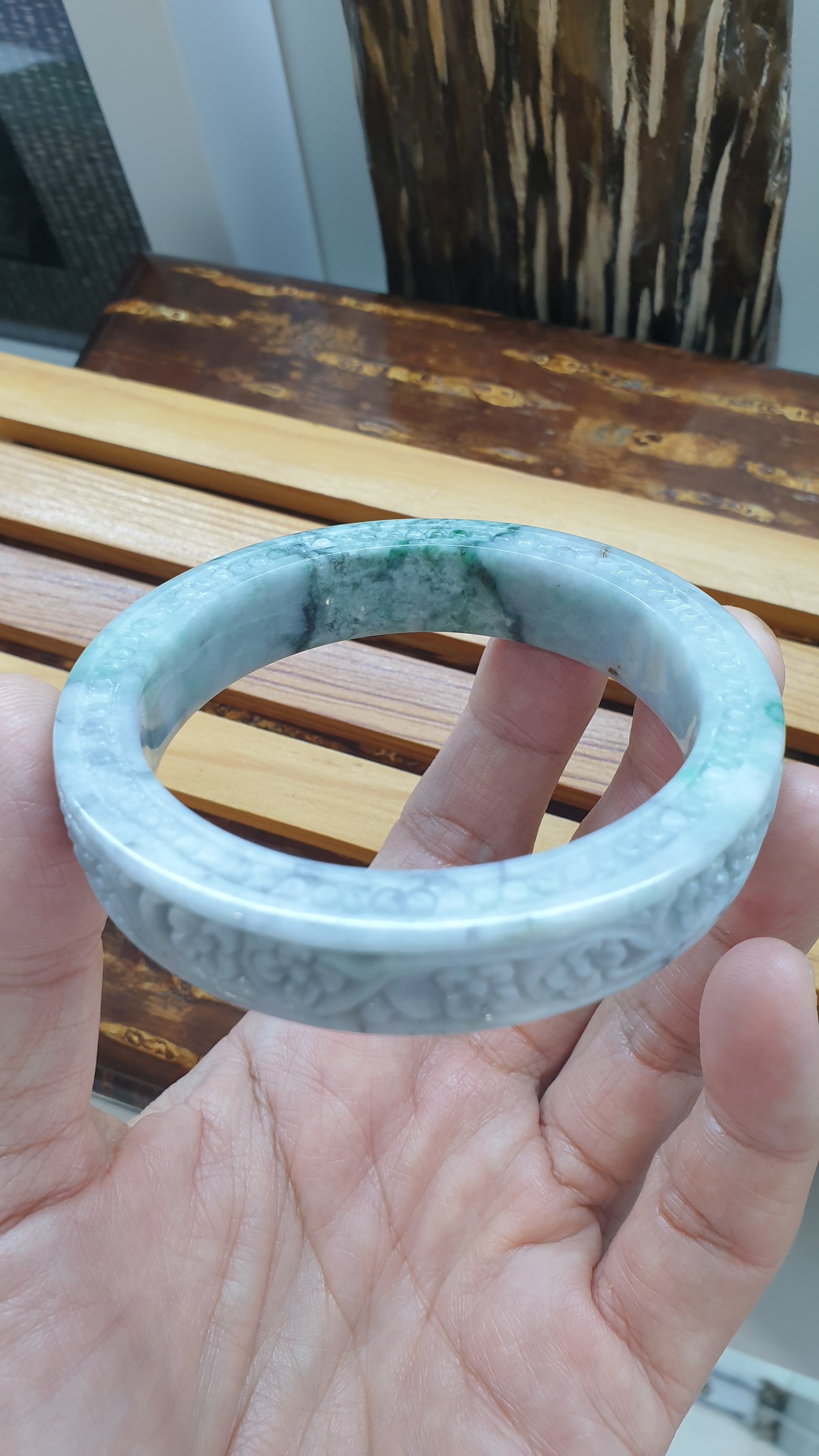 Jade Floral Bangle S58.5 Natural Ash Lavender Fei Cui Myanmar Jadeite