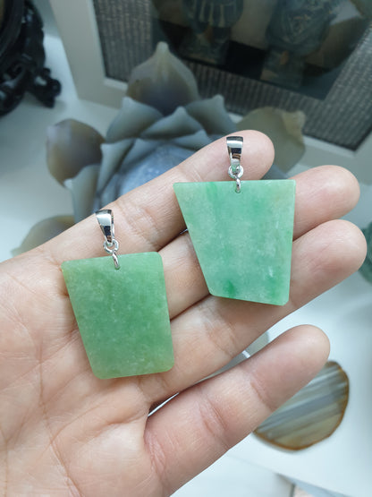 Green Jade Dog Tag Pendant (Selection) | Fei Cui - Type A Jadeite | Authentic Sterling Silver