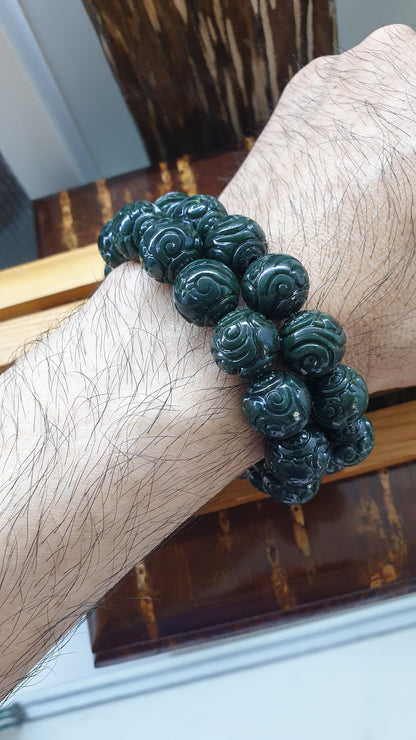 Black Green Jade Ru Yi Bracelets 17cm Fei Cui Myammar Jadeite Type A