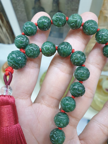 Jade Japa Mala | Ru Yi Beads - Type A Jadeite | Handcrafted Meditation Beads
