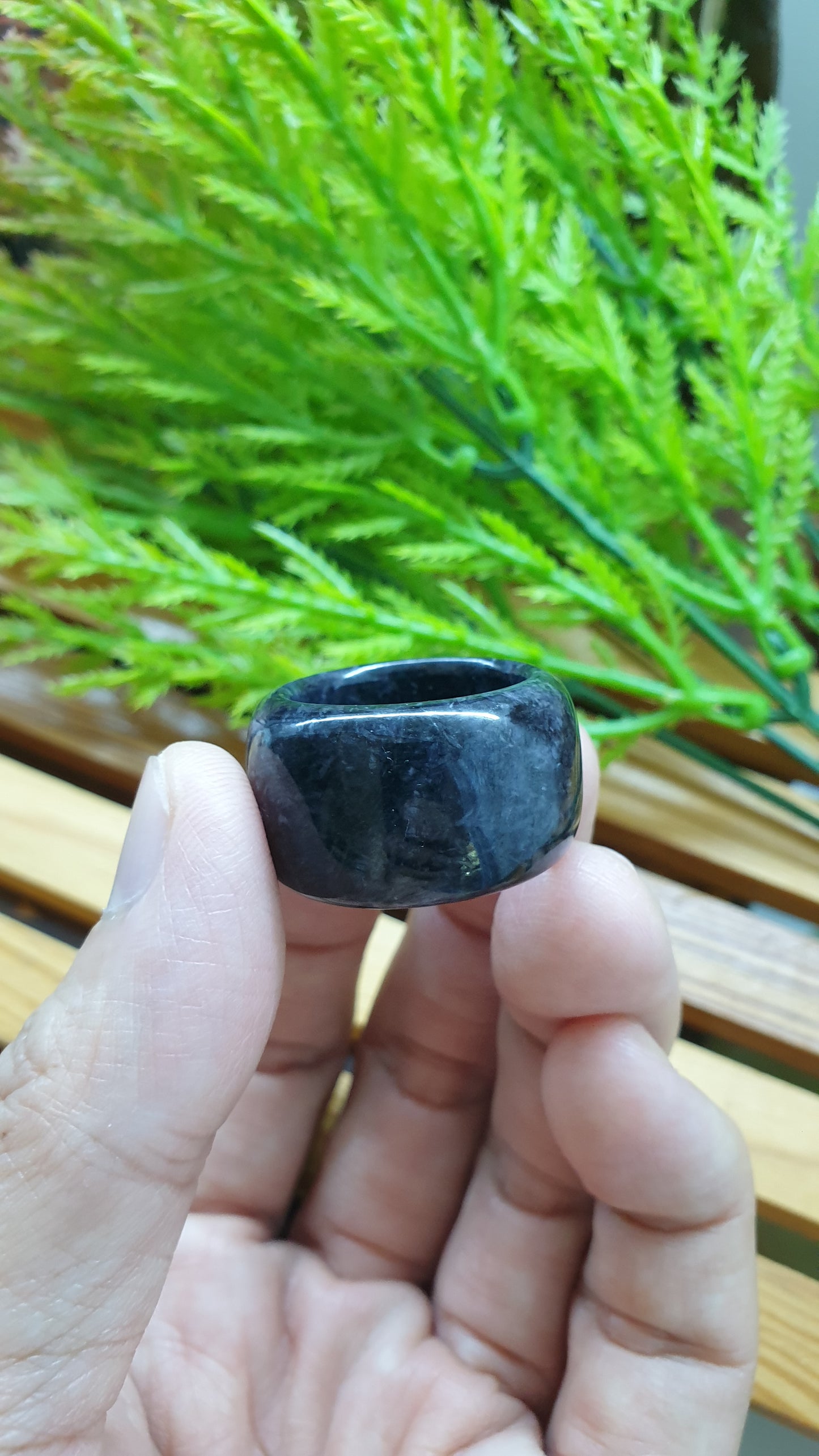 Black Jade Thumb Ring 10.5US Type A Natural Myanmar Jadeite