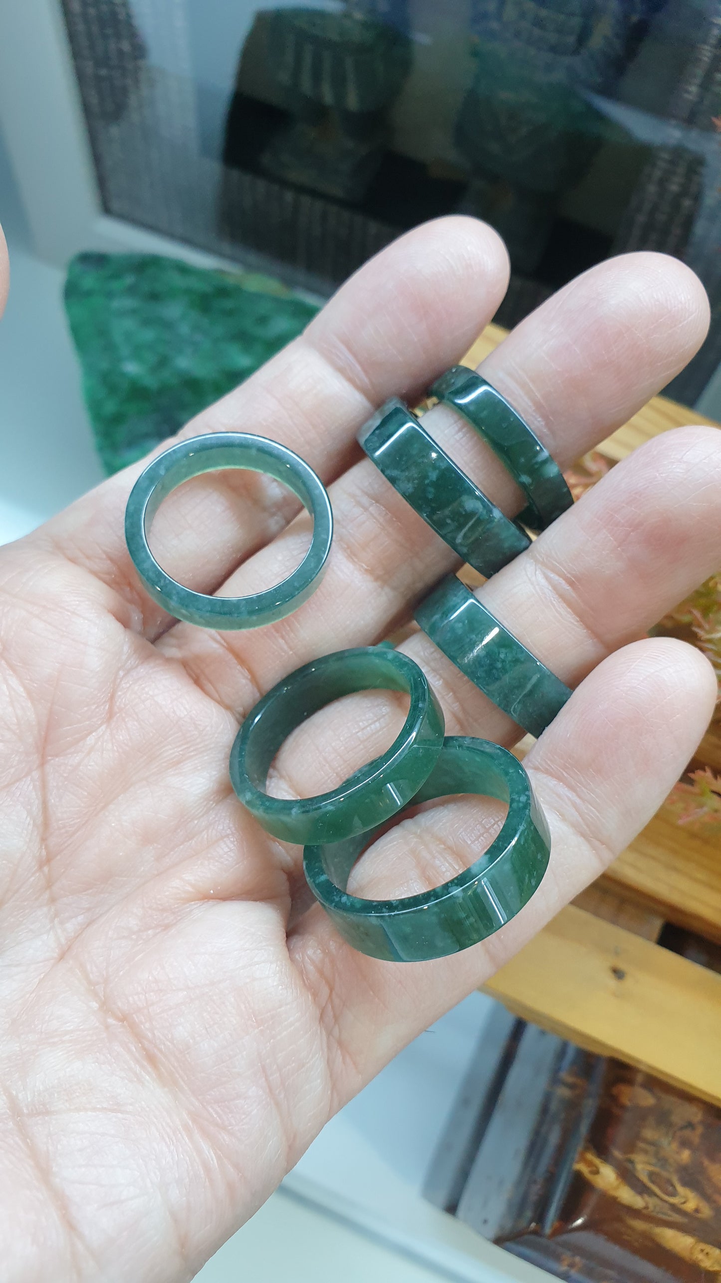 Type A Natural Snowflake Blue Jadeite Square Edge Ring US9.25 to 10.75