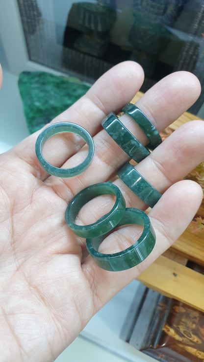 Type A Natural Snowflake Blue Jadeite Square Edge Ring US9.25 to 10.75