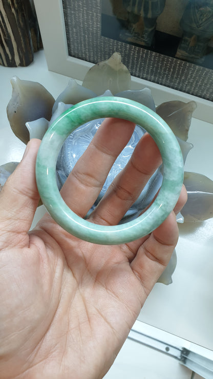 Paired Vintage Jade Cylindrical Bangles S56 Authentic Myanmar Green Jadeite
