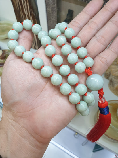 Jade Japa Mala | Light Green Jadeite Beads - Type A | Handcrafted Meditation Beads