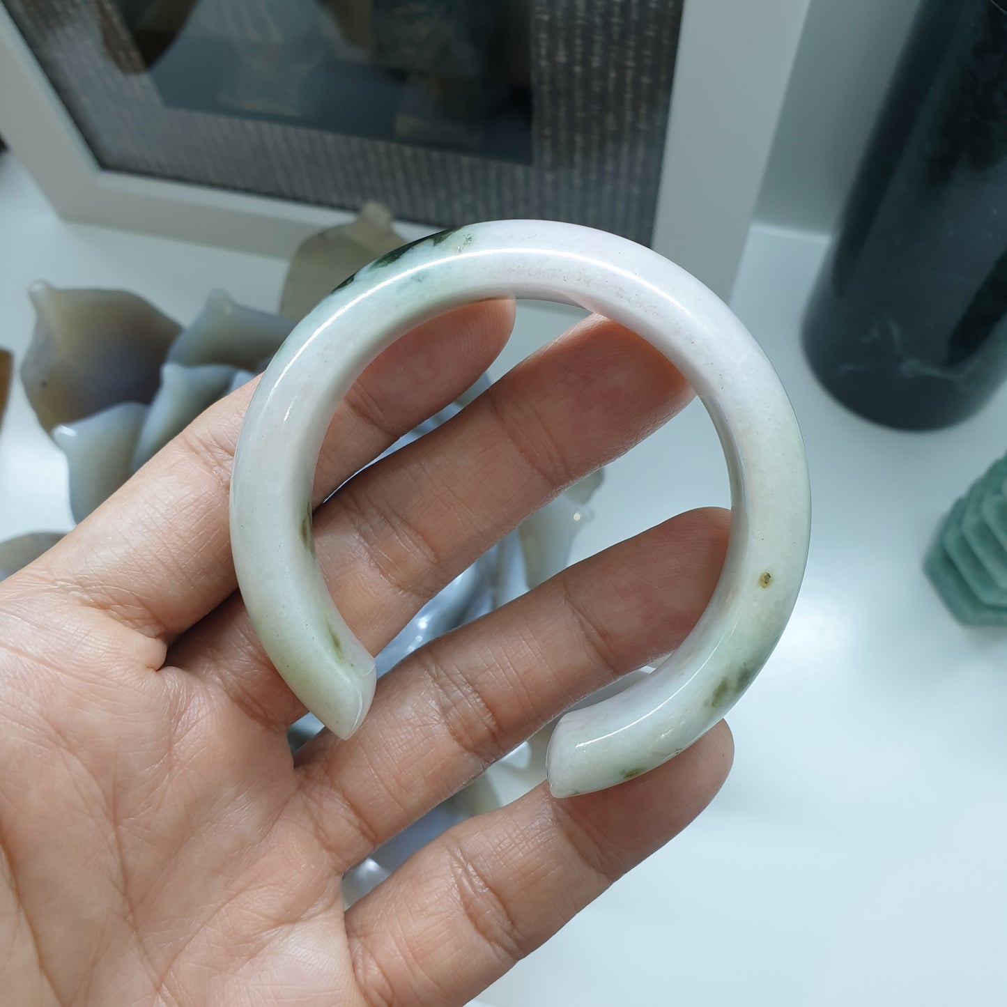 Jade Cuff Bangle Size 52 - 53 Type A - Natural Jadeite Smoky Green