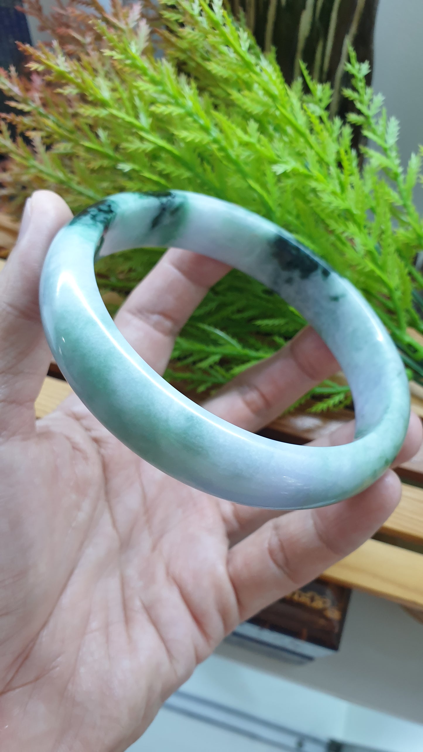 Plus Size Jade Bangle S76.5 Lavender Green Fei Cui Type A Myanmar Jadeite