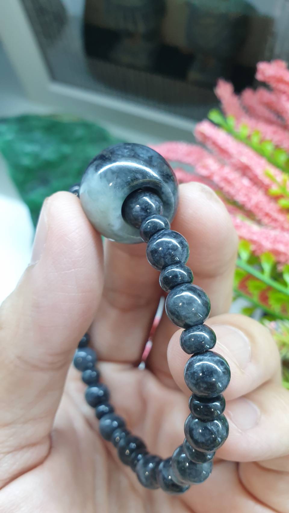 Black Jade Chic Bracelet 17cm Spinning Cylinder Charm Type A Natural Jadeite