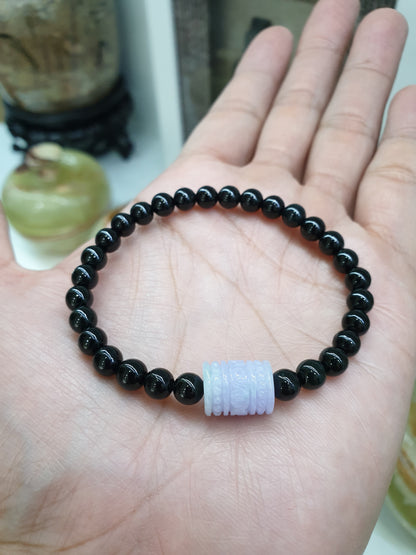 Black Jade Wish Fulfilling Bracelet 17cm Lavender Jade Ru Yi Charm Natural Jadeite