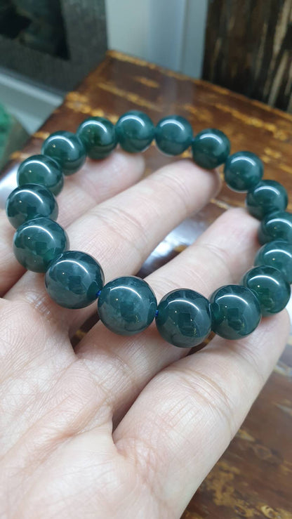 Olmec Blue Jade 17cm Bracelet Guatemala Type A Jadeite 12mm Beads