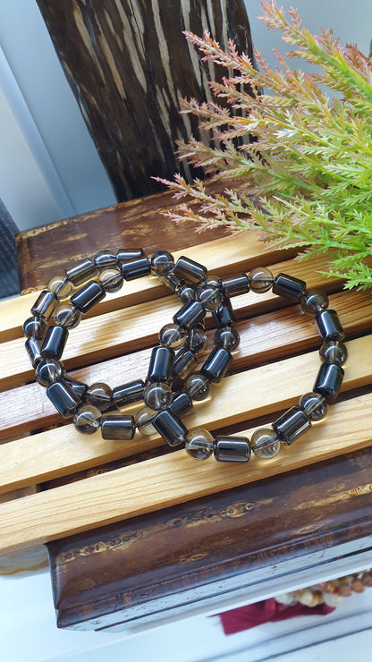 Natural Smoky Quartz Cylinder Beads, Elegant Wristbands 17 cm