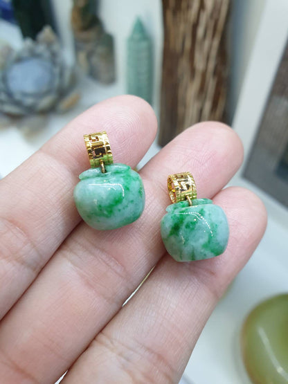 Jade Apple Pendant | 9K Gold | Type A Natural Moss in Snow Jadeite