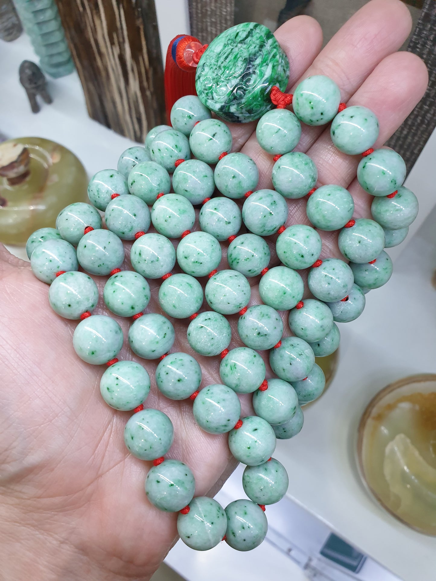 108 Beads Premium Jade Japa Mala | Type A Natural Jadeite | Handcrafted Meditation Beads