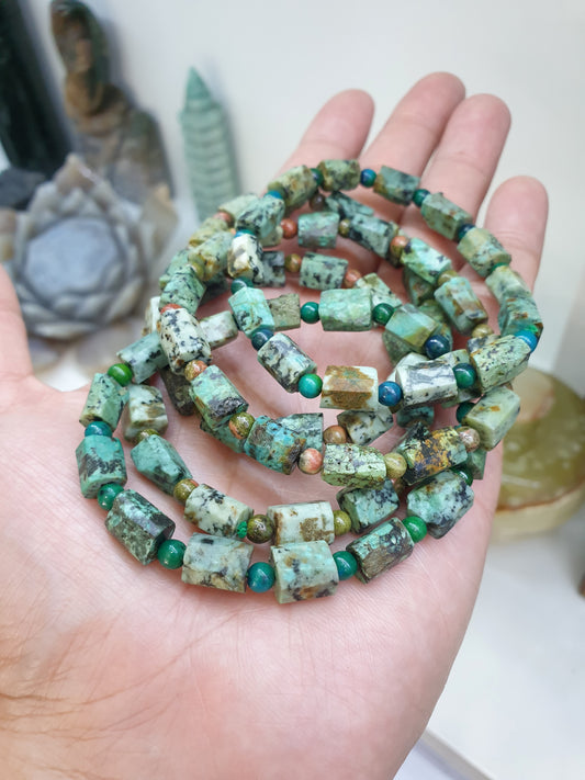 Turquoise Stretch Bracelet 17cm, Natural Gemstone Rugged Cylinder Beads