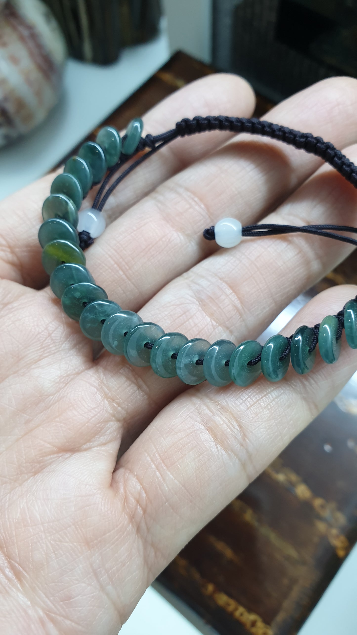 Blue Jade Ping An Kou Beads Woven Bracelet (Adjustable) | Fei Cui - Type A Jadeite |