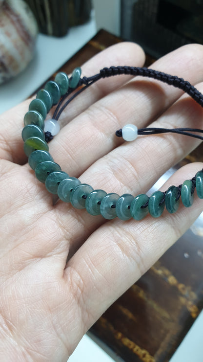 Blue Jade Ping An Kou Beads Woven Bracelet (Adjustable) | Fei Cui - Type A Jadeite |