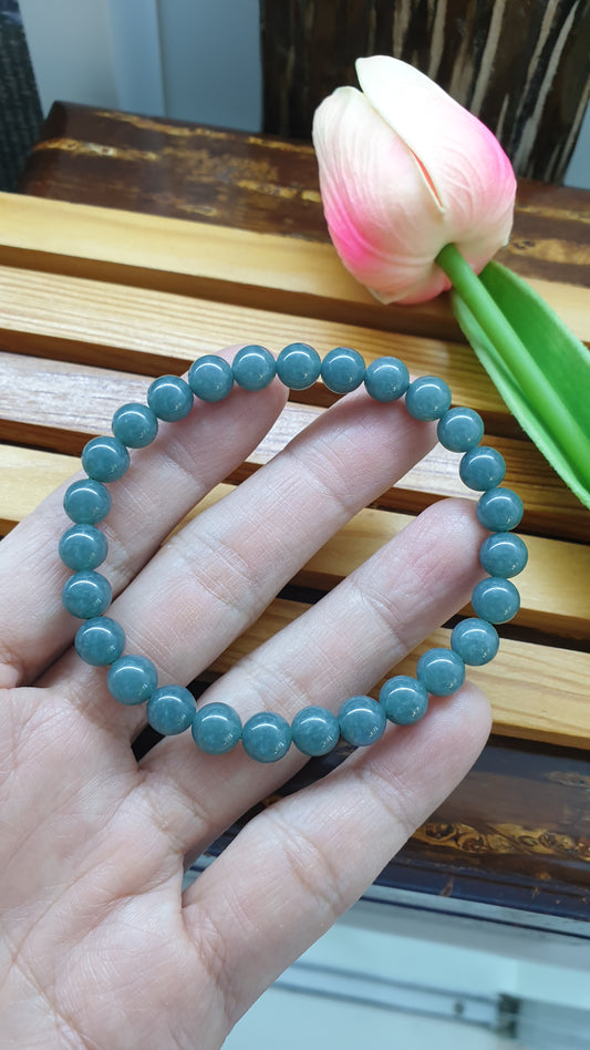 Olmec Blue Jade 17cm Bracelet Natural Guatemala Jadeite 7.5mm Beads