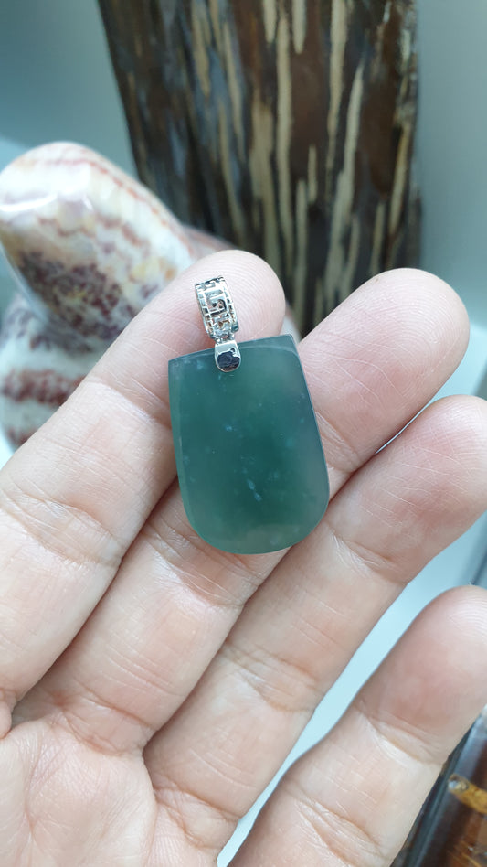 Blue Jade Dog Tag Pendant | Fei Cui - Type A Jadeite | Solid 18K White Gold
