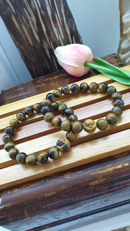 Tiger Eye Bracelets with Cai Shen Ye Luckycharm, 18 cm - Natural Stones