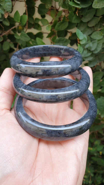 Myanmar Black Jade Bangles S58.5 - 59 Authentic Type A Natural Jadeite
