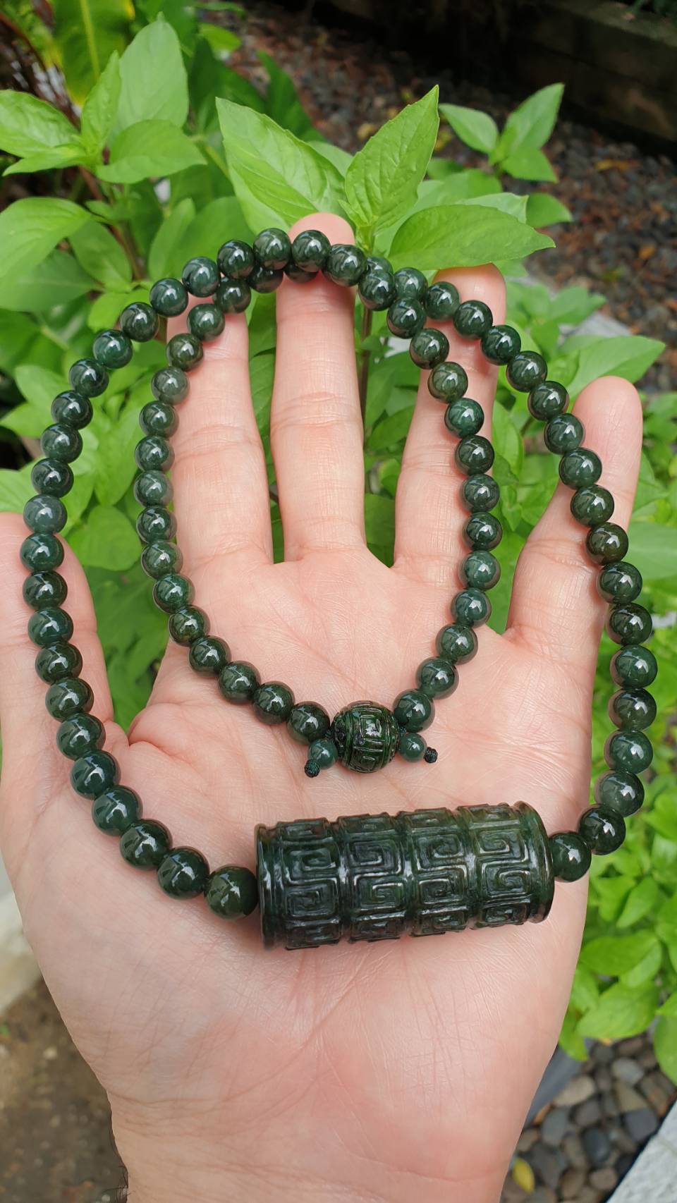Ru Yi Jade Statement Necklace 26inch Natural Smoky Green Fei Cui Type A Jadeite