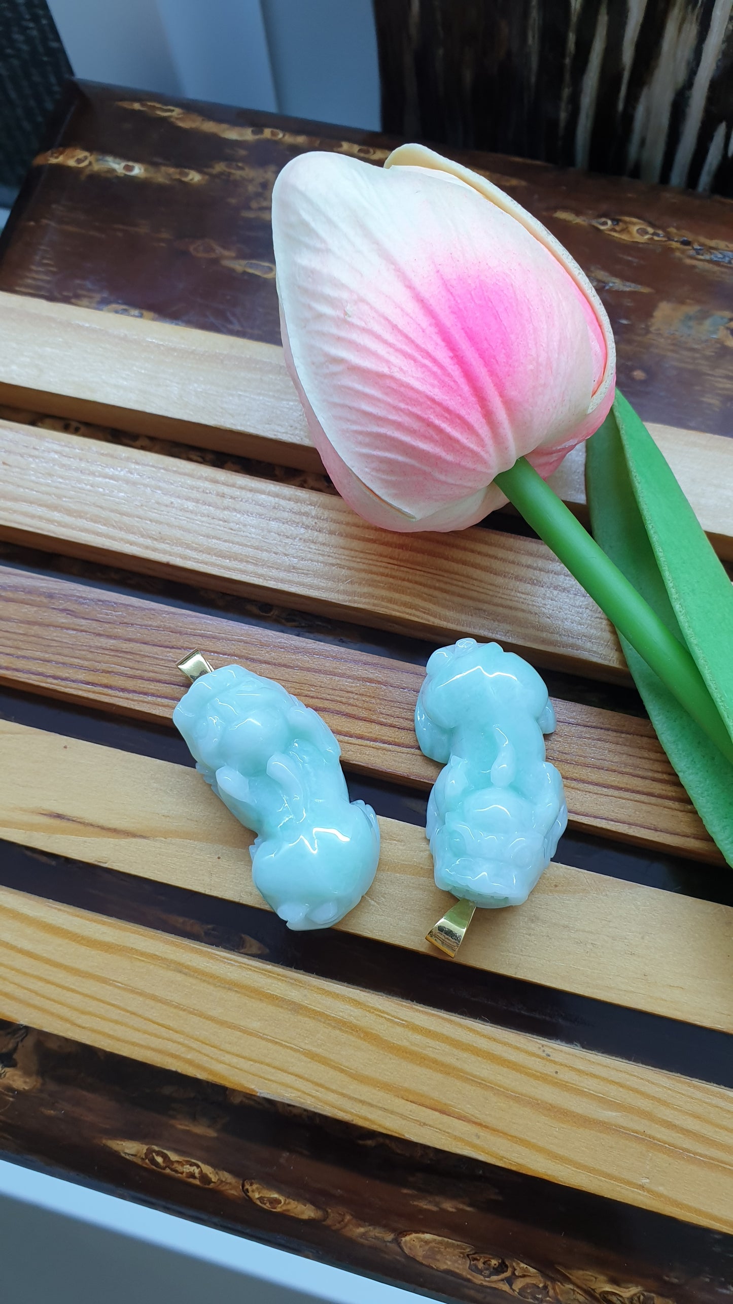 Jade Pixiu Pendants 9K Gold Fei Cui Type A Myanmar Jadeite