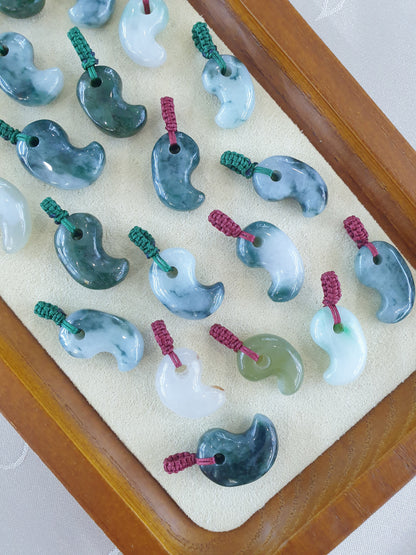 Jade Yin Yang Pendant (Random Pick) | Fei Cui - Type A Jadeite | Handwoven Thread Bail