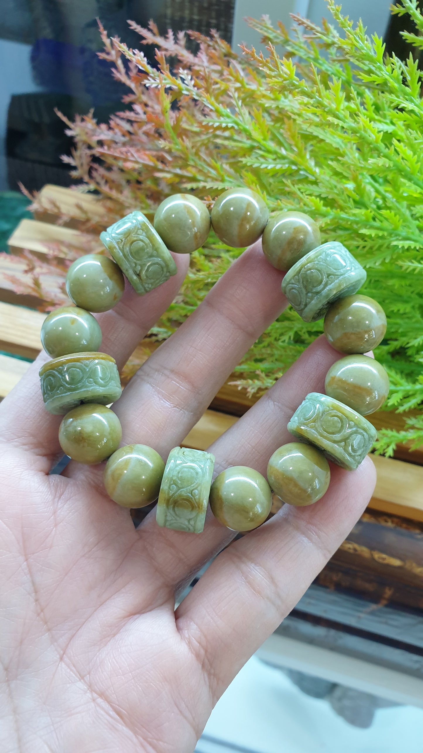 Natural Golden Green Jade Ru Yi Bracelet 17cm Type A Myanmar Jadeite
