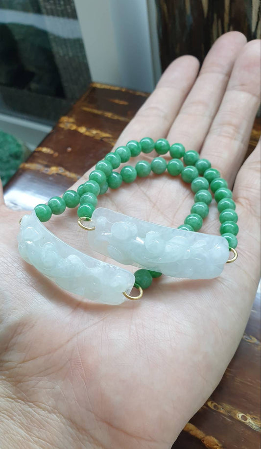 Jade Pixiu Bracelets 16cm Natural Green and White Myanmar Jadeite