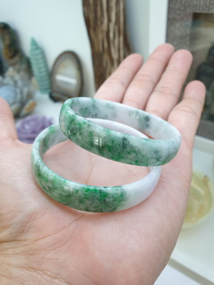 Moss in Snow Jade Square Edge Bangle (S 52.8) | Fei Cui Type A Jadeite