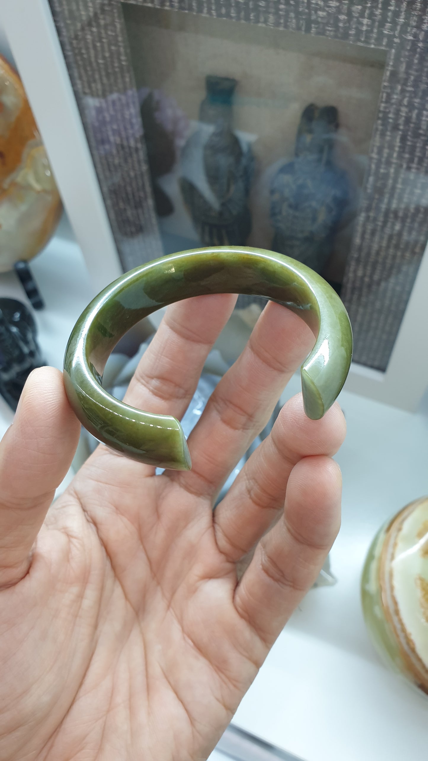 Jade Cuff Bangle Size 54 - 55 Type A Honey-Green Jadeite