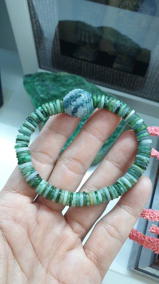 Ru Yi Jade Bracelet 18cm Type A Natural Myanmar Jadeite Multicolor Disc Beads