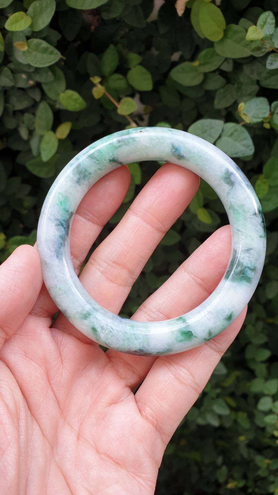 Jade Cylindrical Bangle S57.5 Marbled Green Fei Cui Type A Natural Jadeite