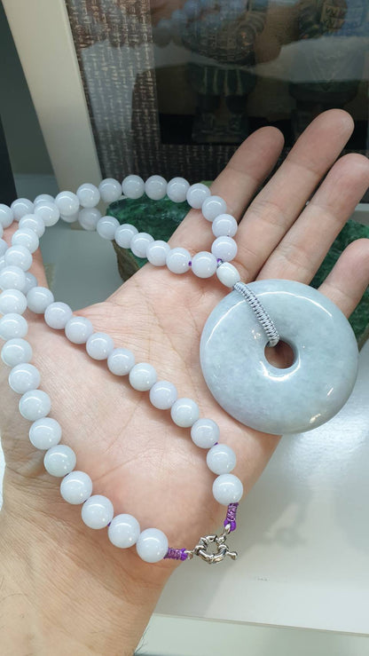 Lavender Jade Ping An Kou Necklace 20inch Type A Myanmar Jadeite Natural Feu Cui