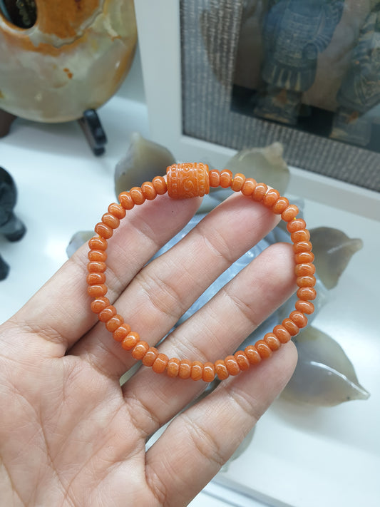Orange Jade Ru Yi and Abacus Beads 17cm Bracelet Natural Jadeite