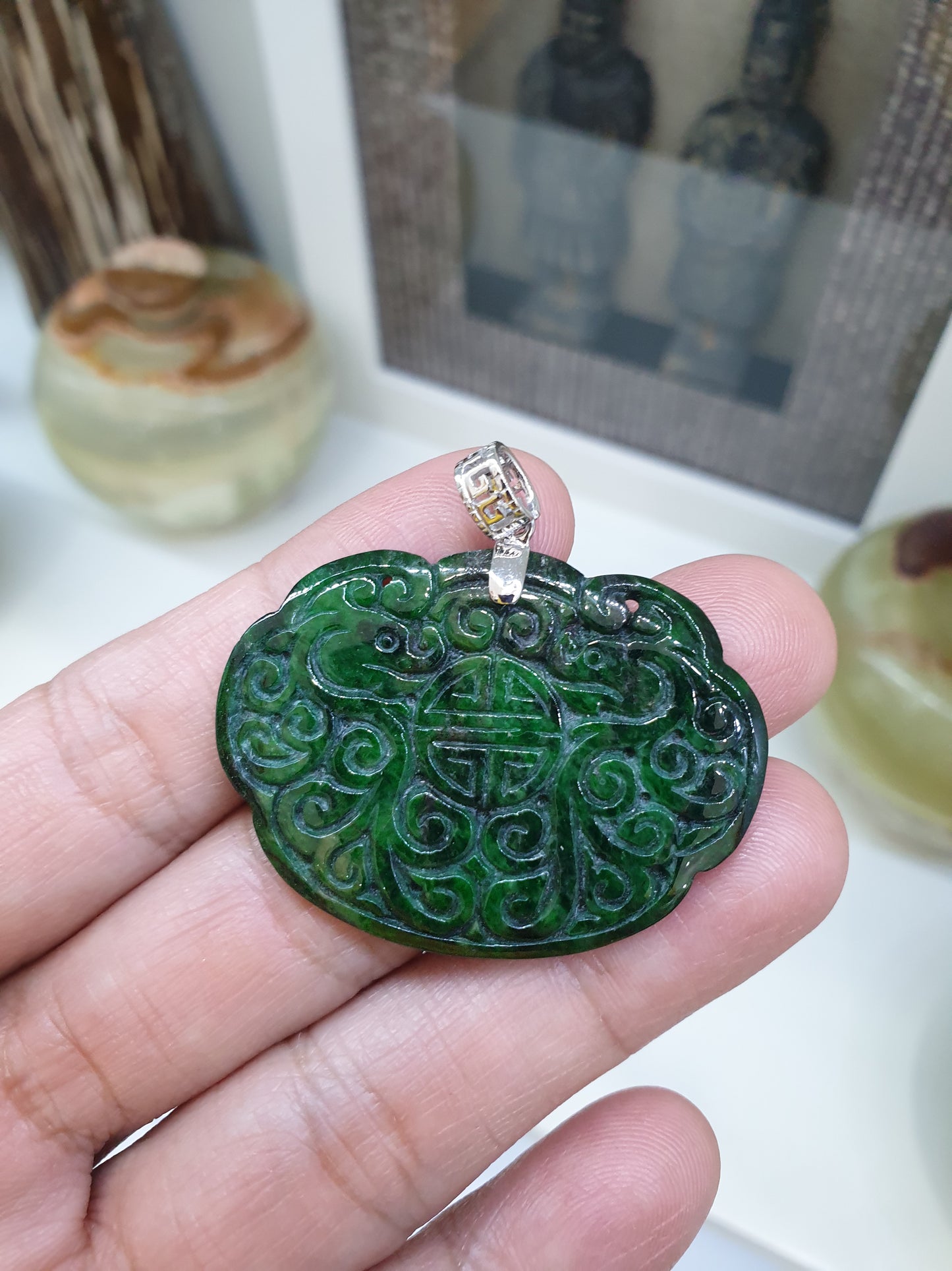 Jade Ru Yi - Dragon Pendant | 18K White Gold & Fei Cui - Type A Jadeite | His or Hers Statement Jewelry