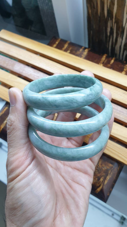 Natural Jadeite Bangles S55.5 - 58.5 Mottled Green Type A Natural Burma Jade